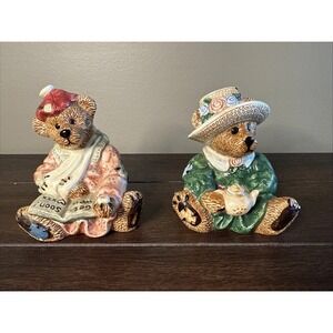 1997 Boyds Bearwear Pottery Tea Time Party Salt/Pepper Shakers,Emma & Bailey,C16